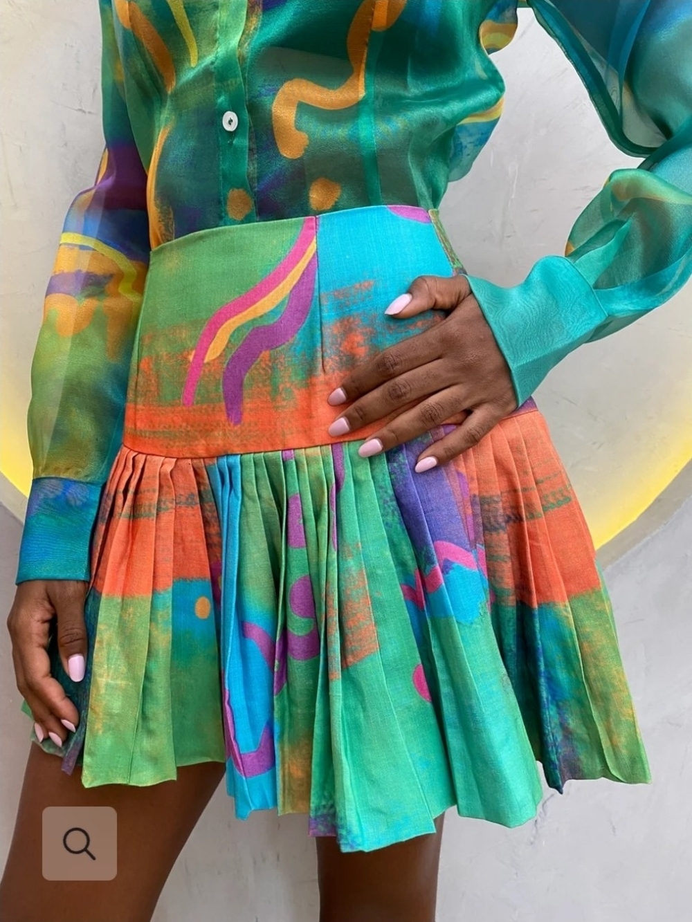 Isaleeko From Derin Vibrant Multicolor Pleated Mini Skirt Teal & Coral Size Larg